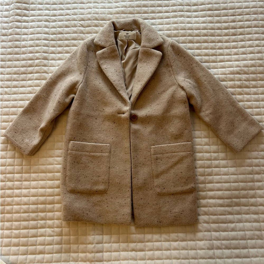 H&M Girls 6/7 Beige herringbone Pea Coat